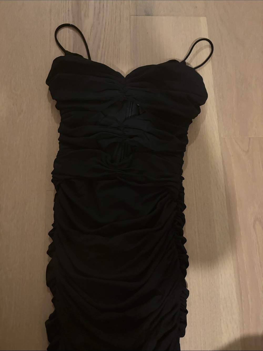 Oh Polly Black Ruched Dress with Zipper Detail